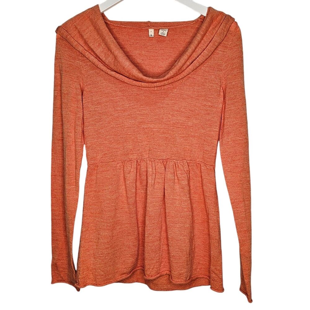 Moth Anthropologie 100% Wool Hooded Babydoll Sweater Medium Burnt Orange Y2K